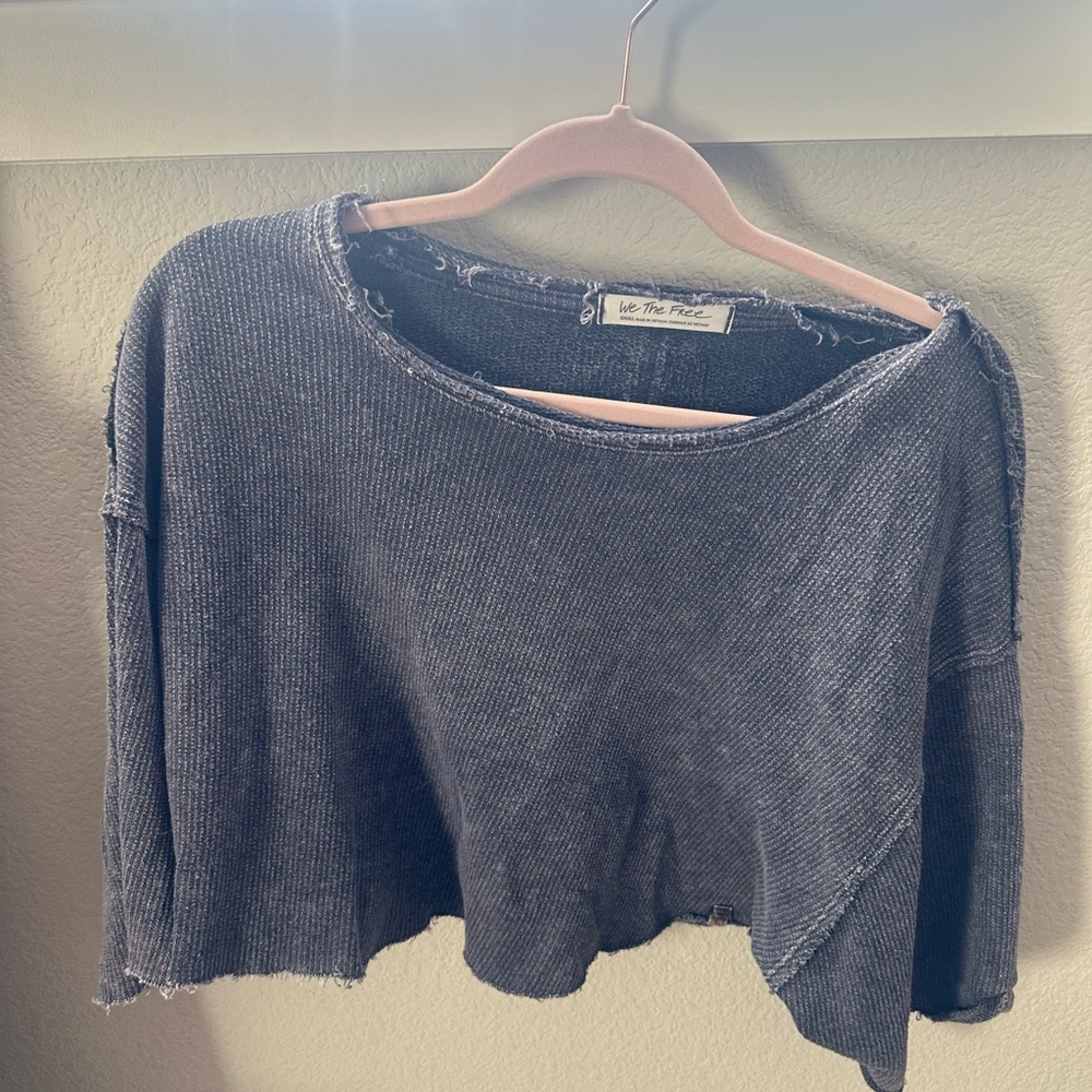 We The Free Charcoal Distressed Cropped Women's Top